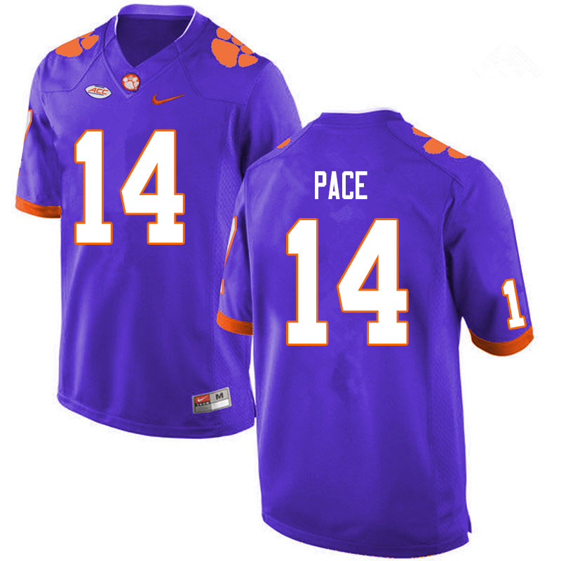 Men #14 Kobe Pace Clemson Tigers College Football Jerseys Sale-Purple - Click Image to Close